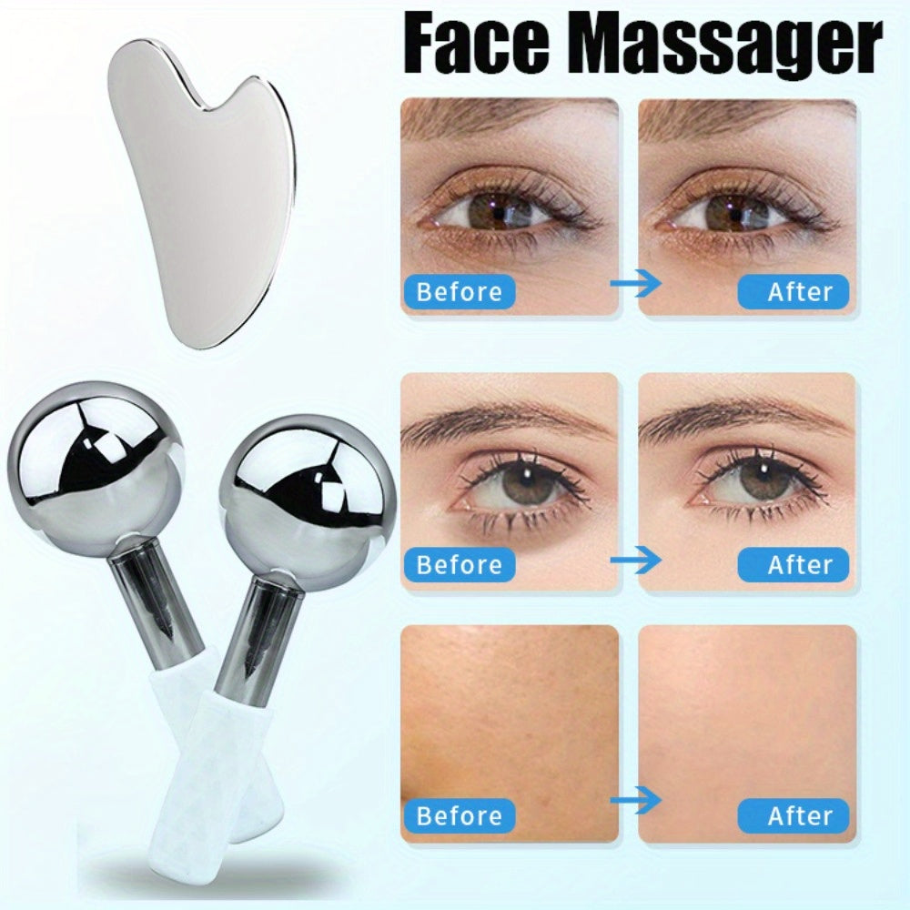 Facial Massage Ice Roller Set, 3-Piece Gua Sha & Cooling Tool