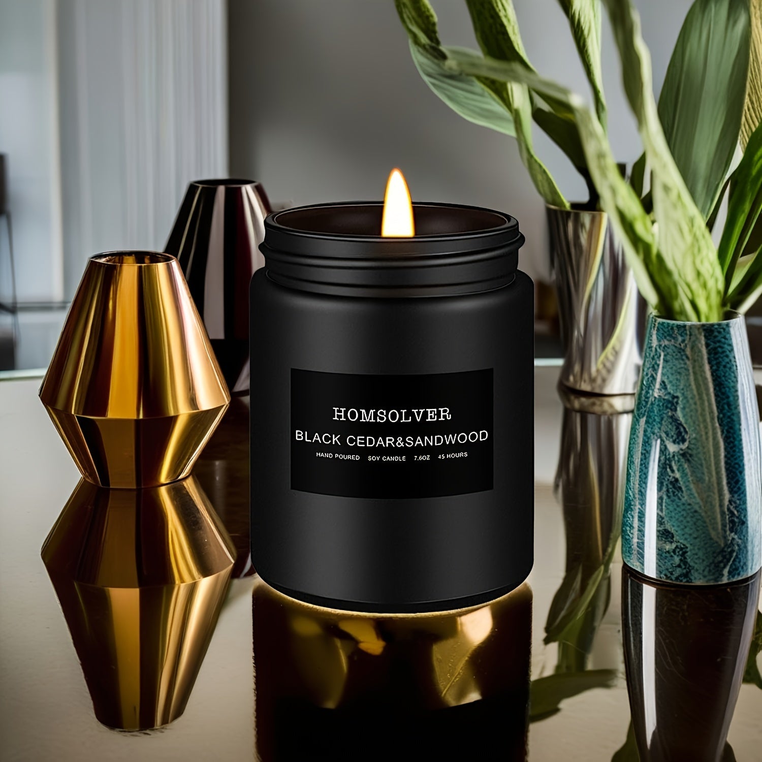 Patchouli & Teak Soy Candle – 50-Hour Burn, Black Jar