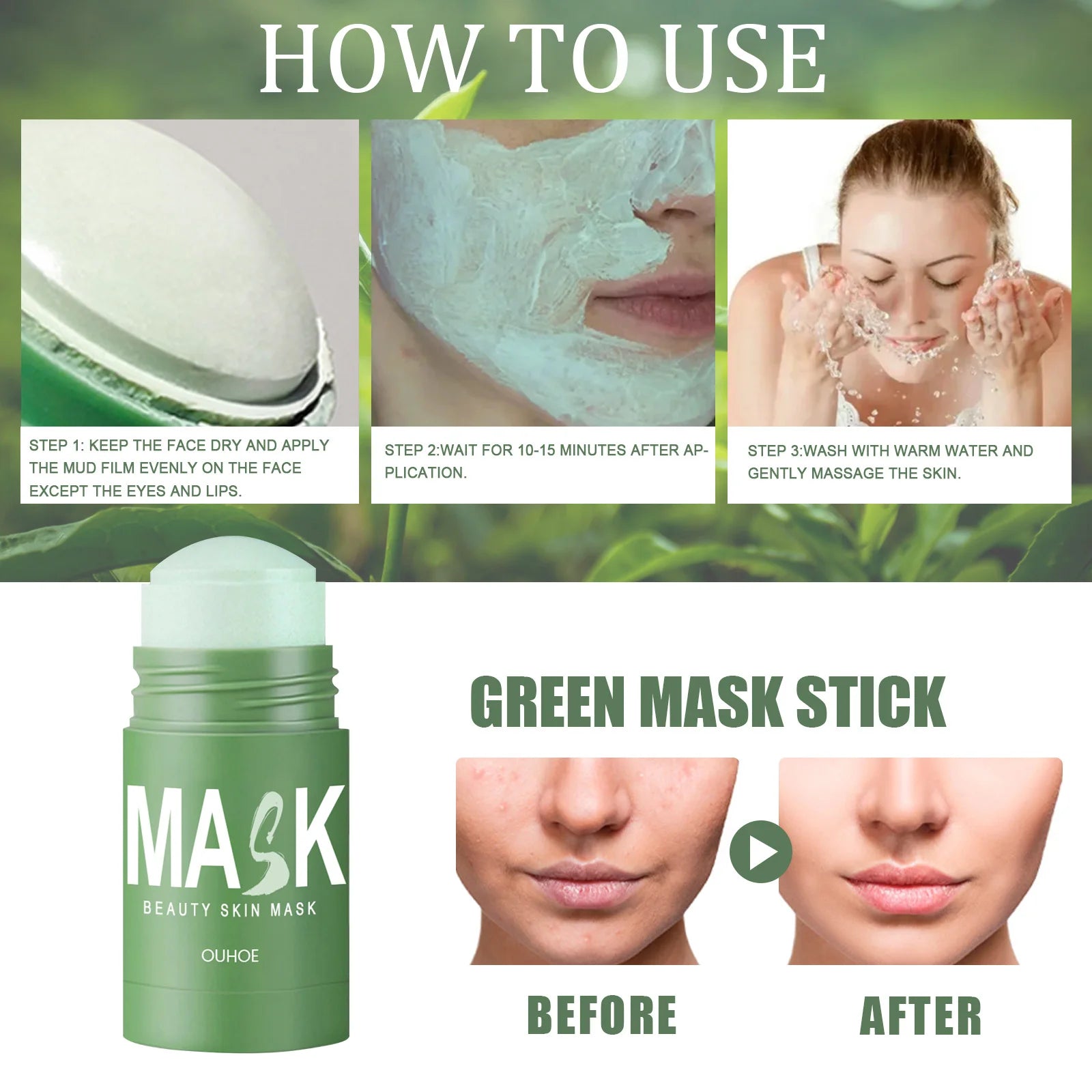 Green Tea Clay Mask Deep Clean Oil Control Hydrate Moisturizing Skin Care Treatment