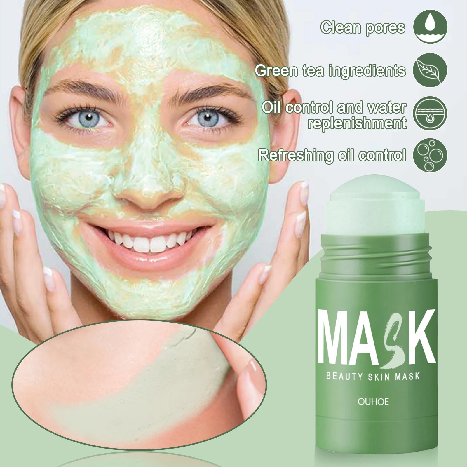 Green Tea Clay Mask Deep Clean Oil Control Hydrate Moisturizing Skin Care Treatment