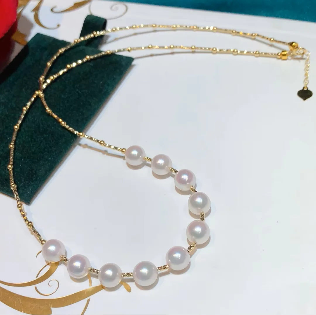 Luxury Fashion 18K Gold Akoya Pearls Pendant Necklace Bracelet Fine Jewelry for Women