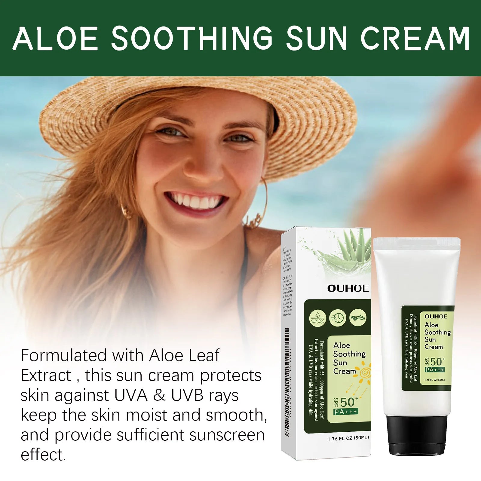 Aloe Sun Cream UV Protection and Soothing Moisturizer for Face and Skin Care