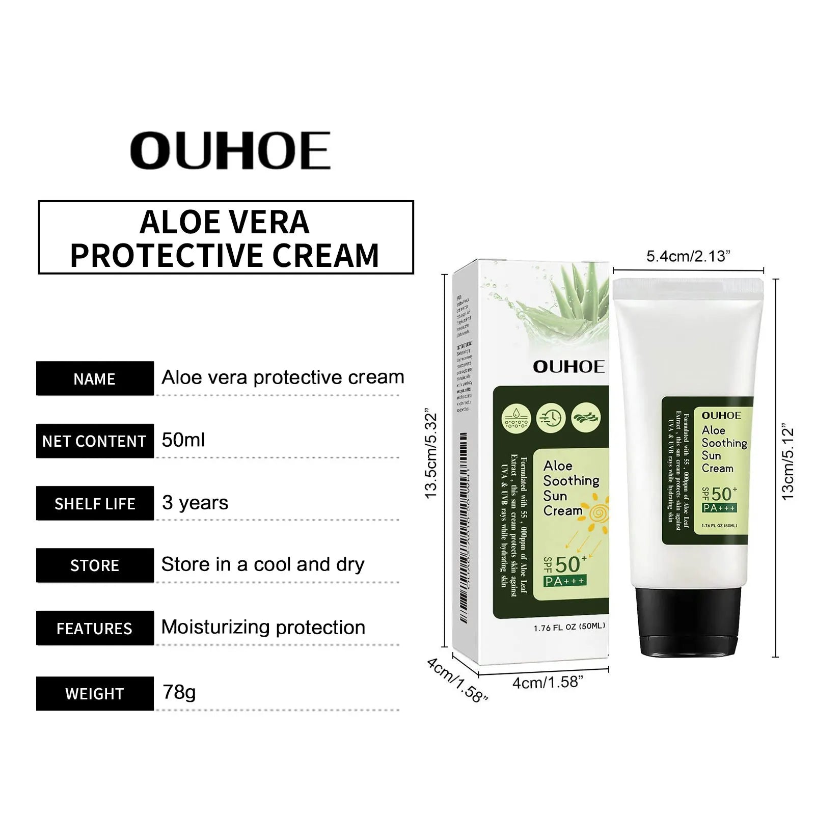 Aloe Sun Cream UV Protection and Soothing Moisturizer for Face and Skin Care
