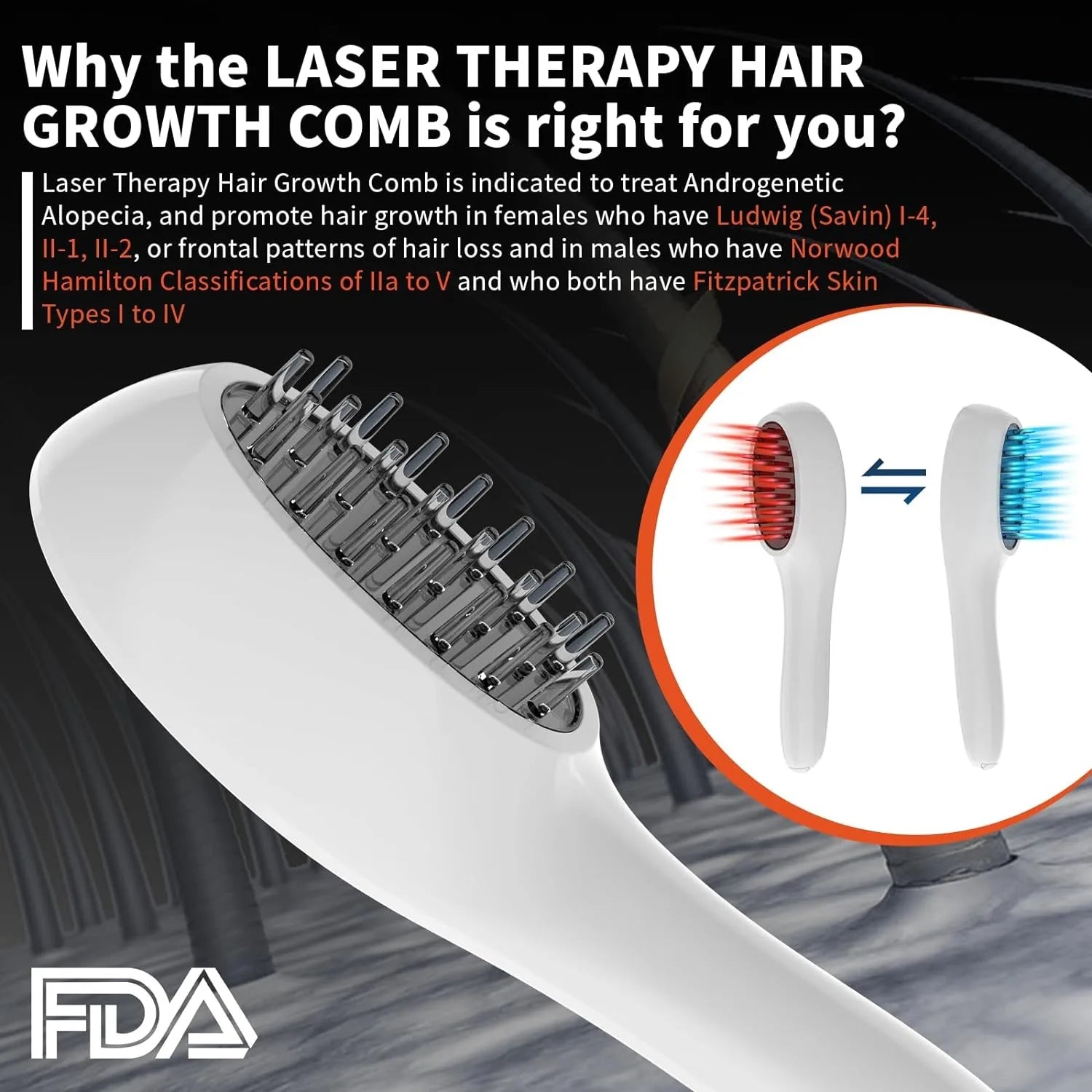Laser Hair Growth Comb – LED Light & Massage Therapy