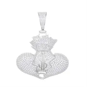 Moissanite Broken Heart Money Bag Pendant Necklace Hip Hop Jewelry for Men in 925 Sterling Silver