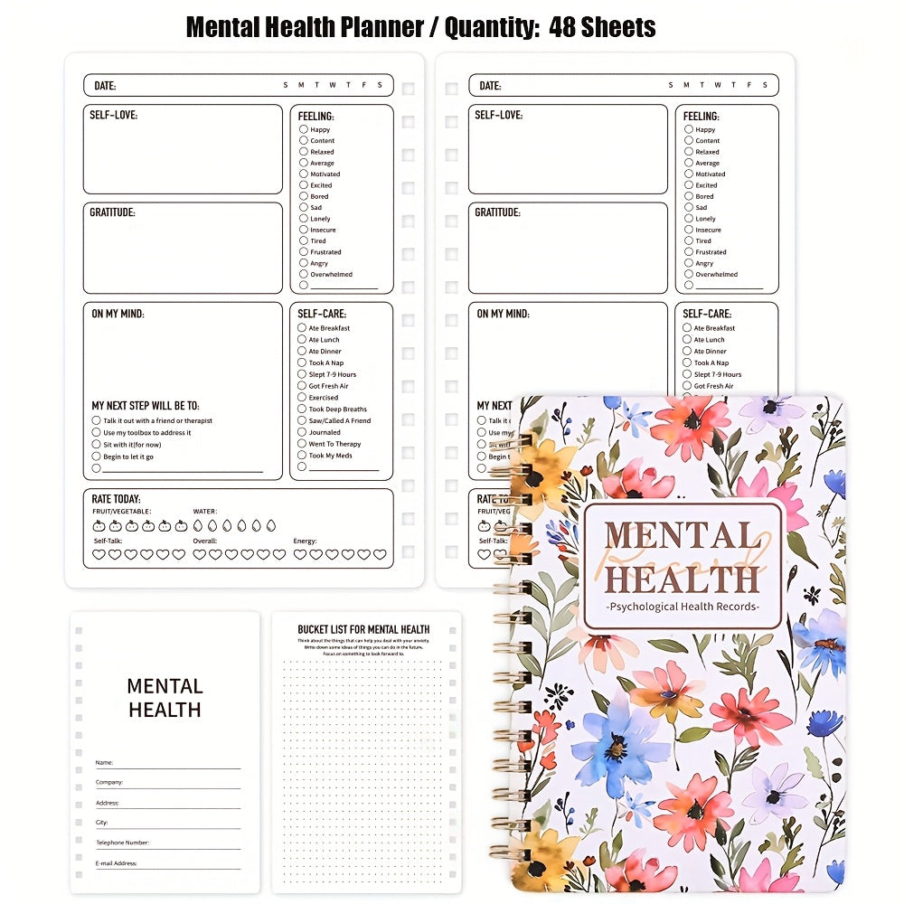 Floral Hardcover Mental Health Planner - A5, 96 Pages, Daily