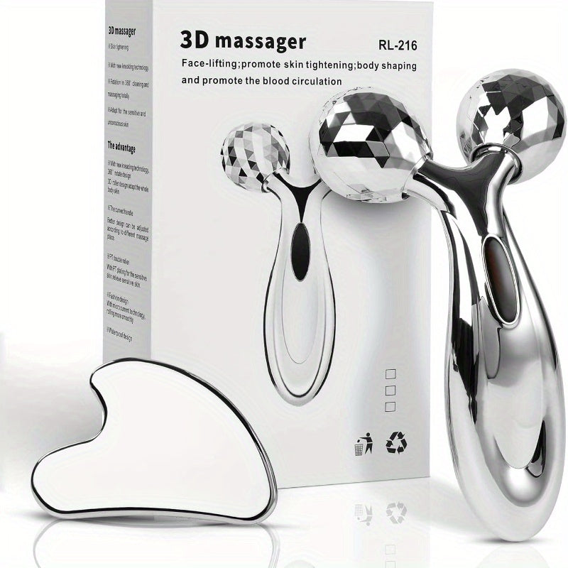 Stainless Steel Gua Sha & Face Roller Set for Sculpting