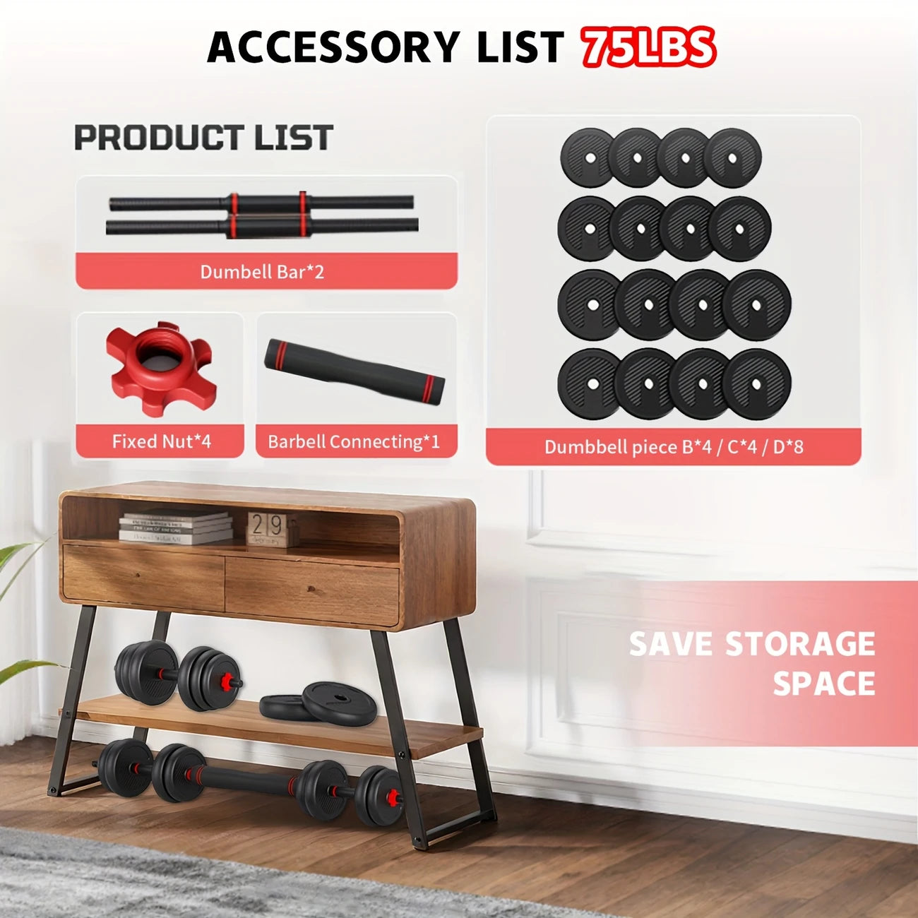 4-in-1 Adjustable Dumbbell Set 35/55LB for Home Gym