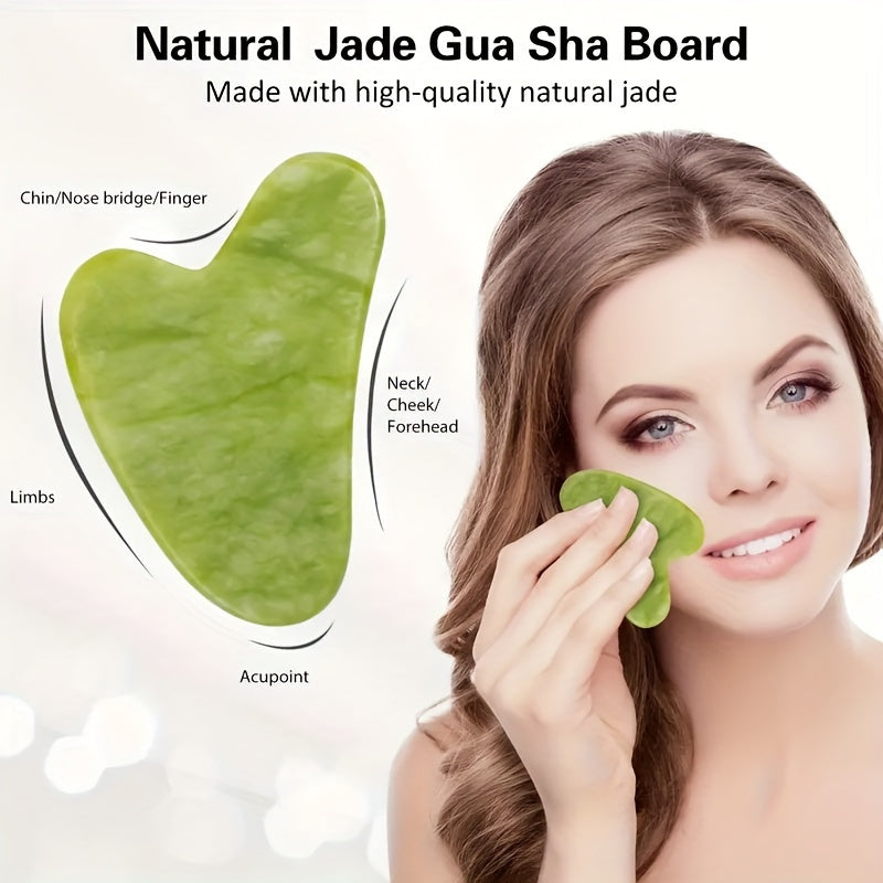 FORICOM 3pcs Jade Roller & Gua Sha Set with Shaped Comb - Fragrance-Free Beauty Tools