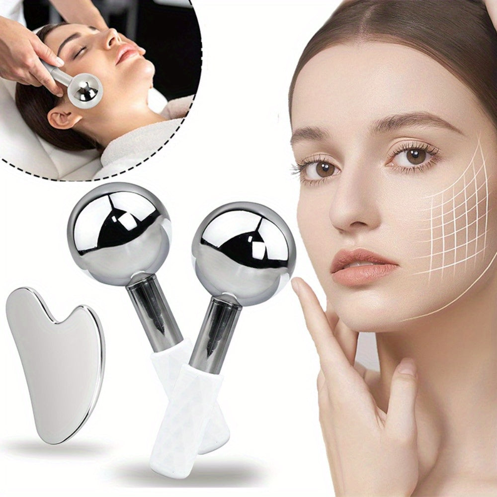 Facial Massage Ice Roller Set, 3-Piece Gua Sha & Cooling Tool