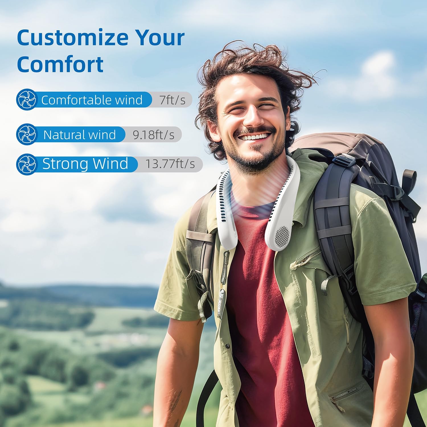 Portable Neck Fan, Blade-less, 3 Speeds, 5200mAh Battery [Limited Time Deal]