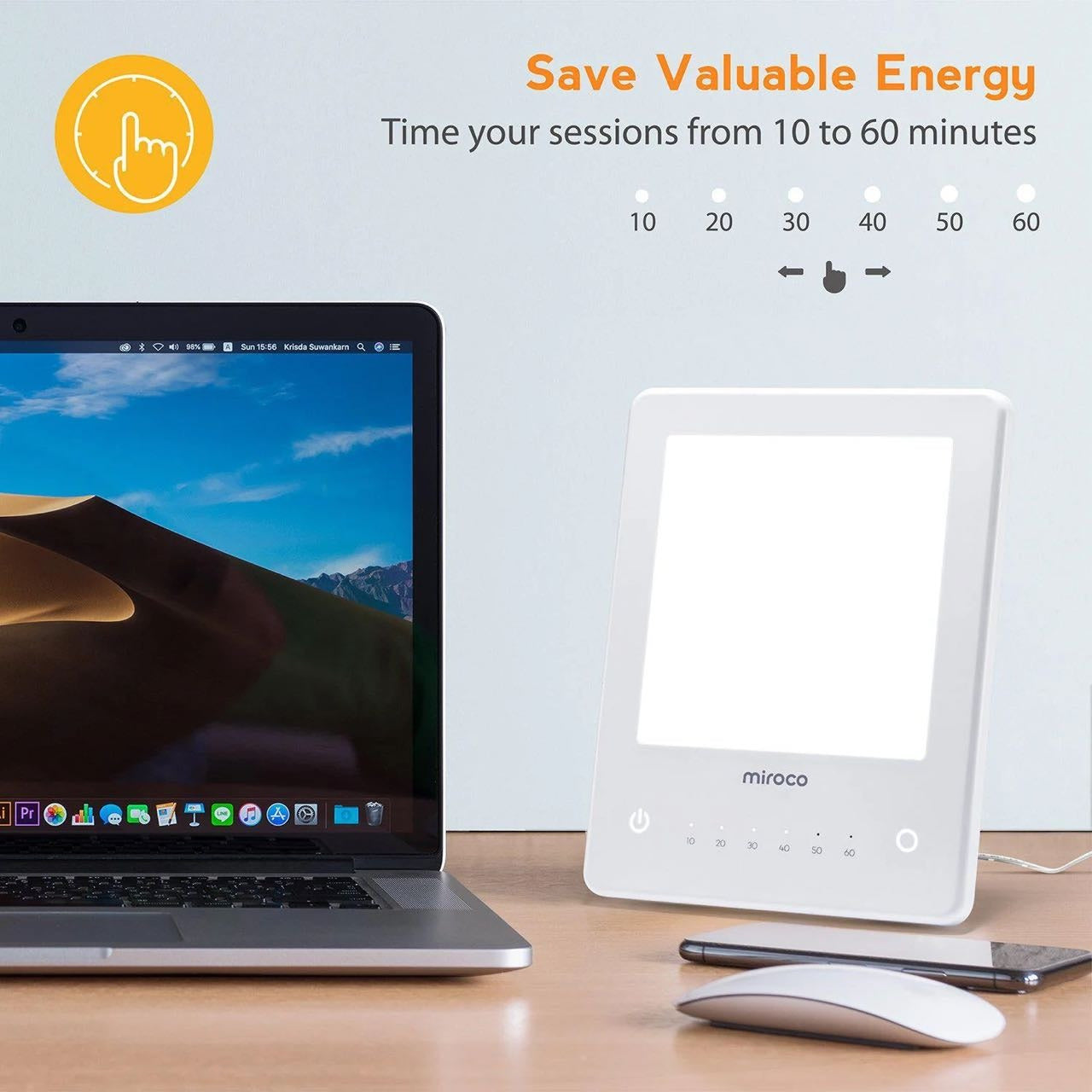10,000 Lux UV-Free Light Therapy Lamp with Timer & Dimmer