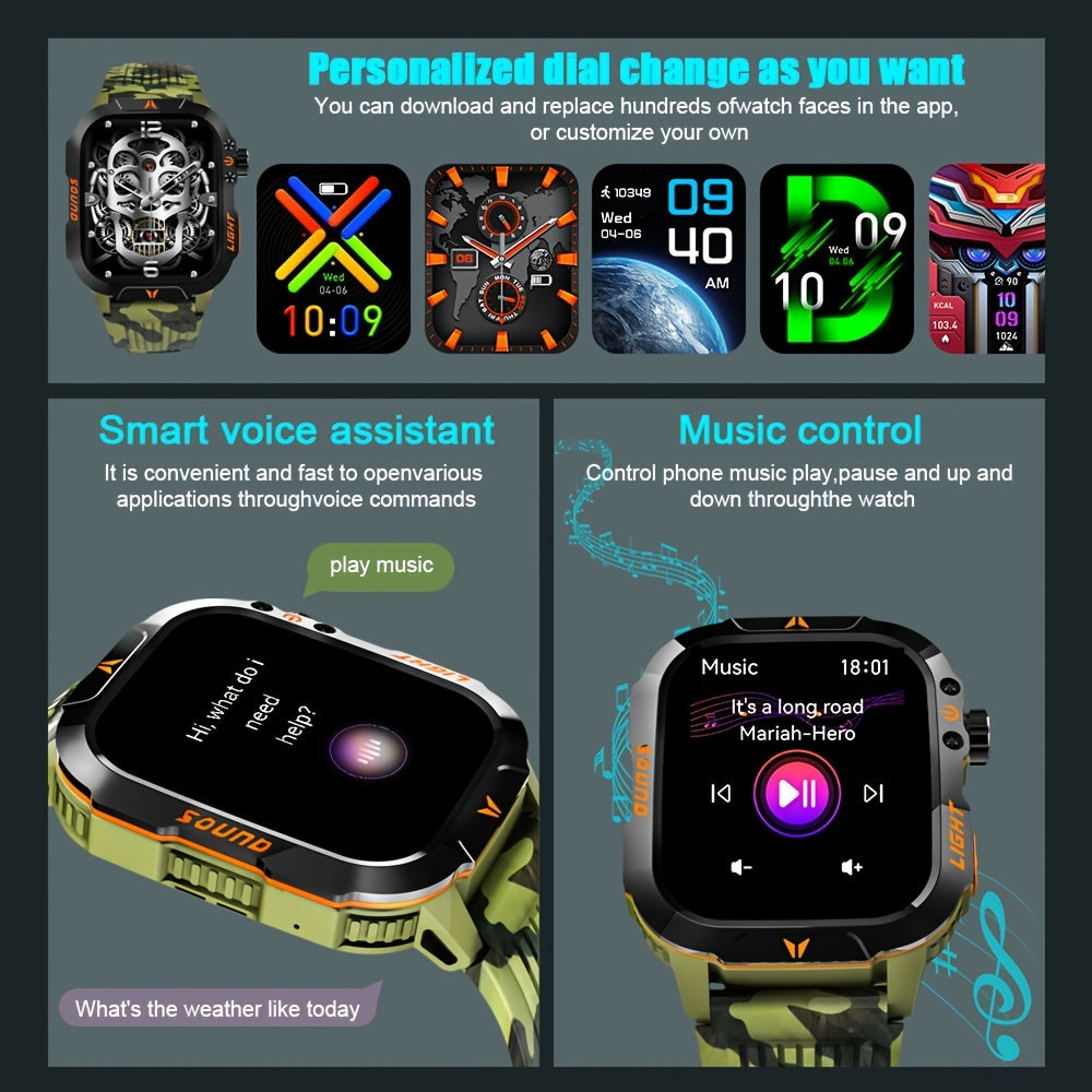 Tactical Smart Watch – Calls, Compass, Fitness & LED Light