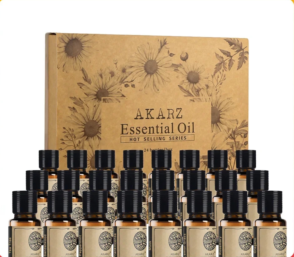 AKARZ 24 Set Essential Oils: Tea Tree, Lavender & More