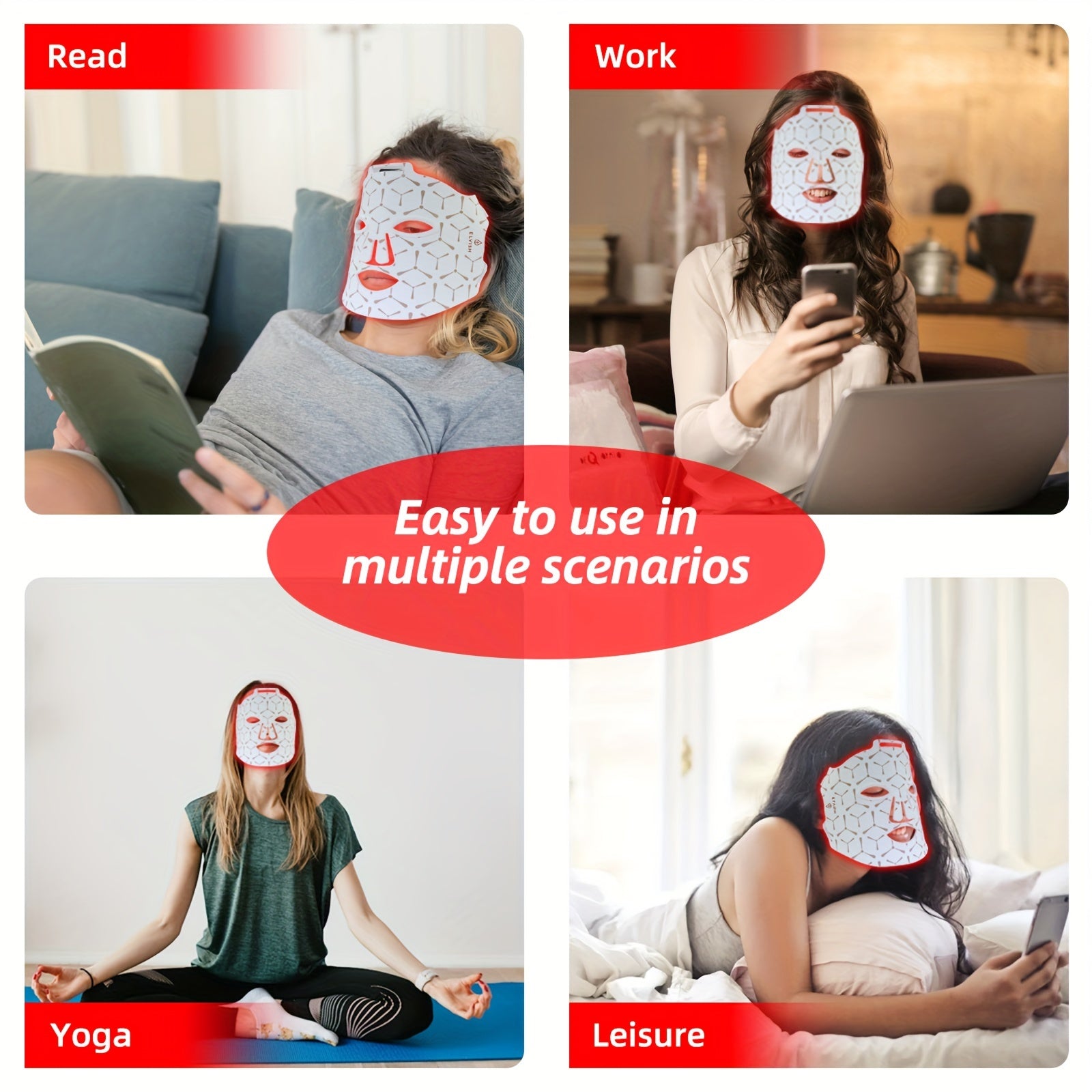 Escfu LED Facial Mask – Red Light, USB Rechargeable, Giftable