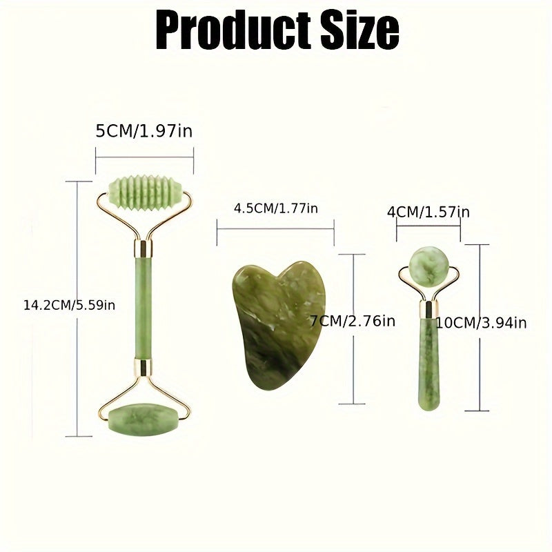 FORICOM 3pcs Jade Roller & Gua Sha Set with Shaped Comb - Fragrance-Free Beauty Tools