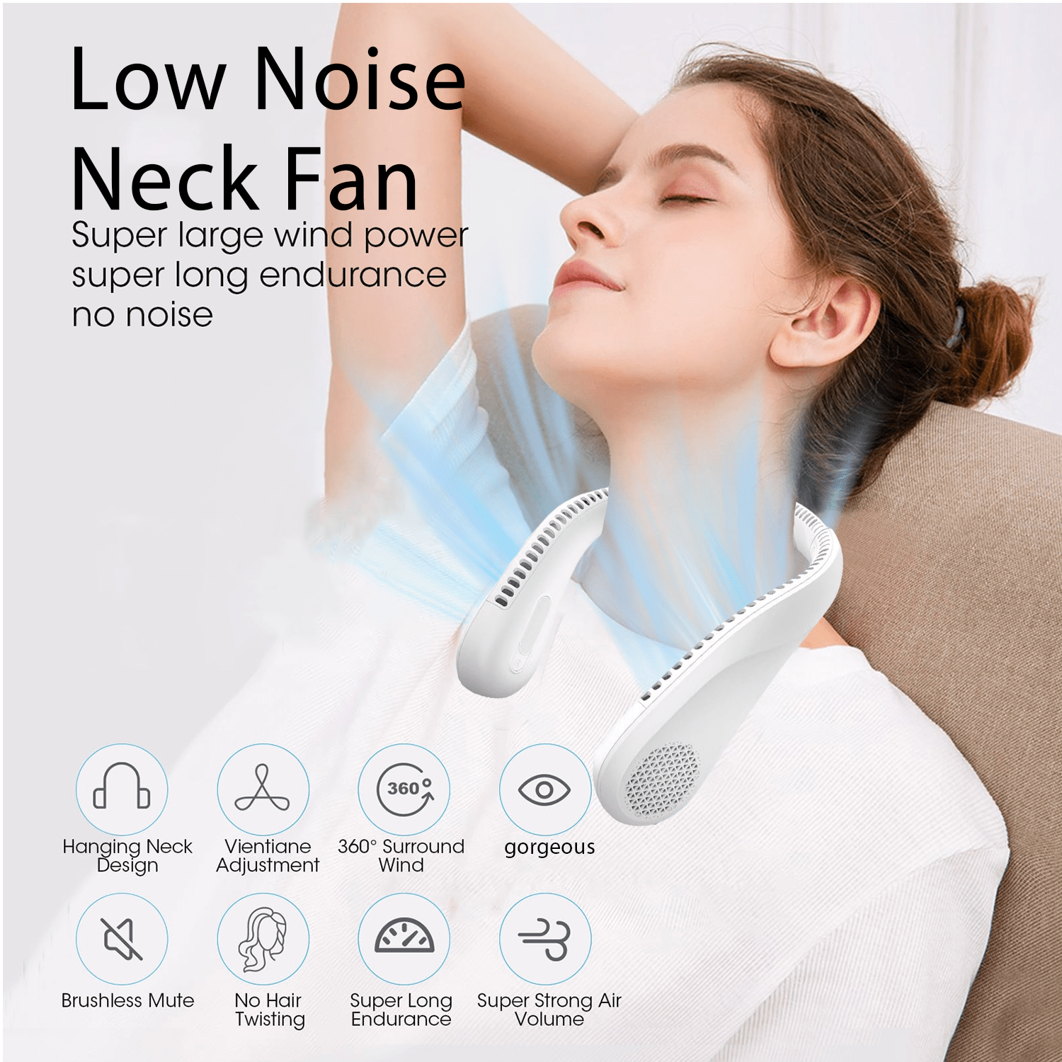 Portable Neck Fan, Blade-less, 3 Speeds, 5200mAh Battery [Limited Time Deal]