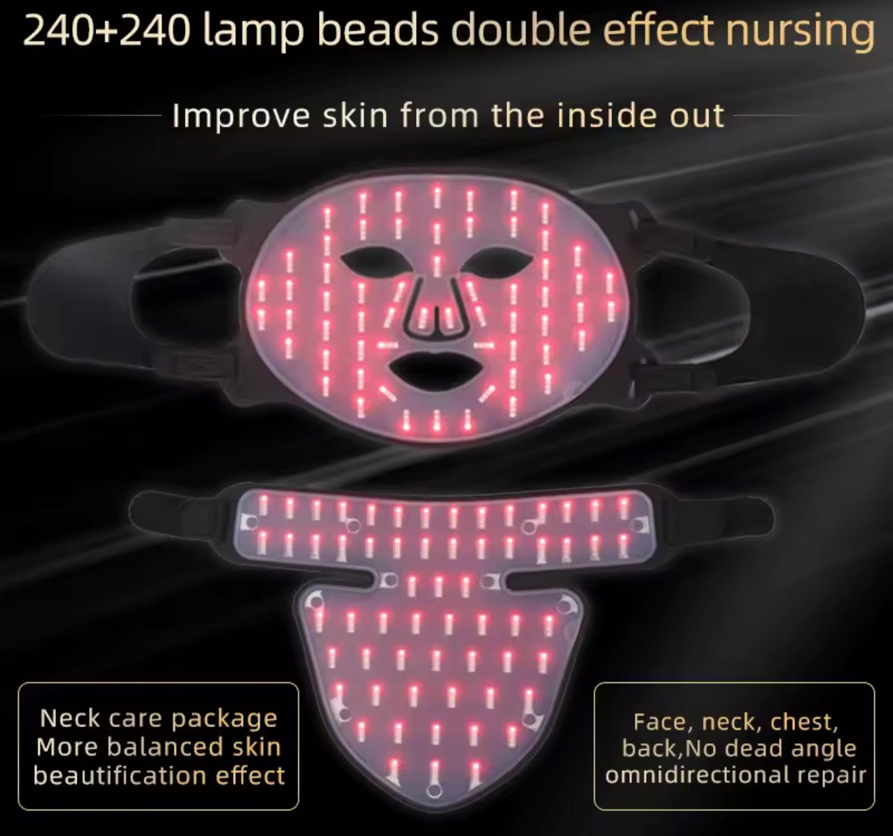 LED Facial And Neck Mask With Red Light Therapy For Home Use