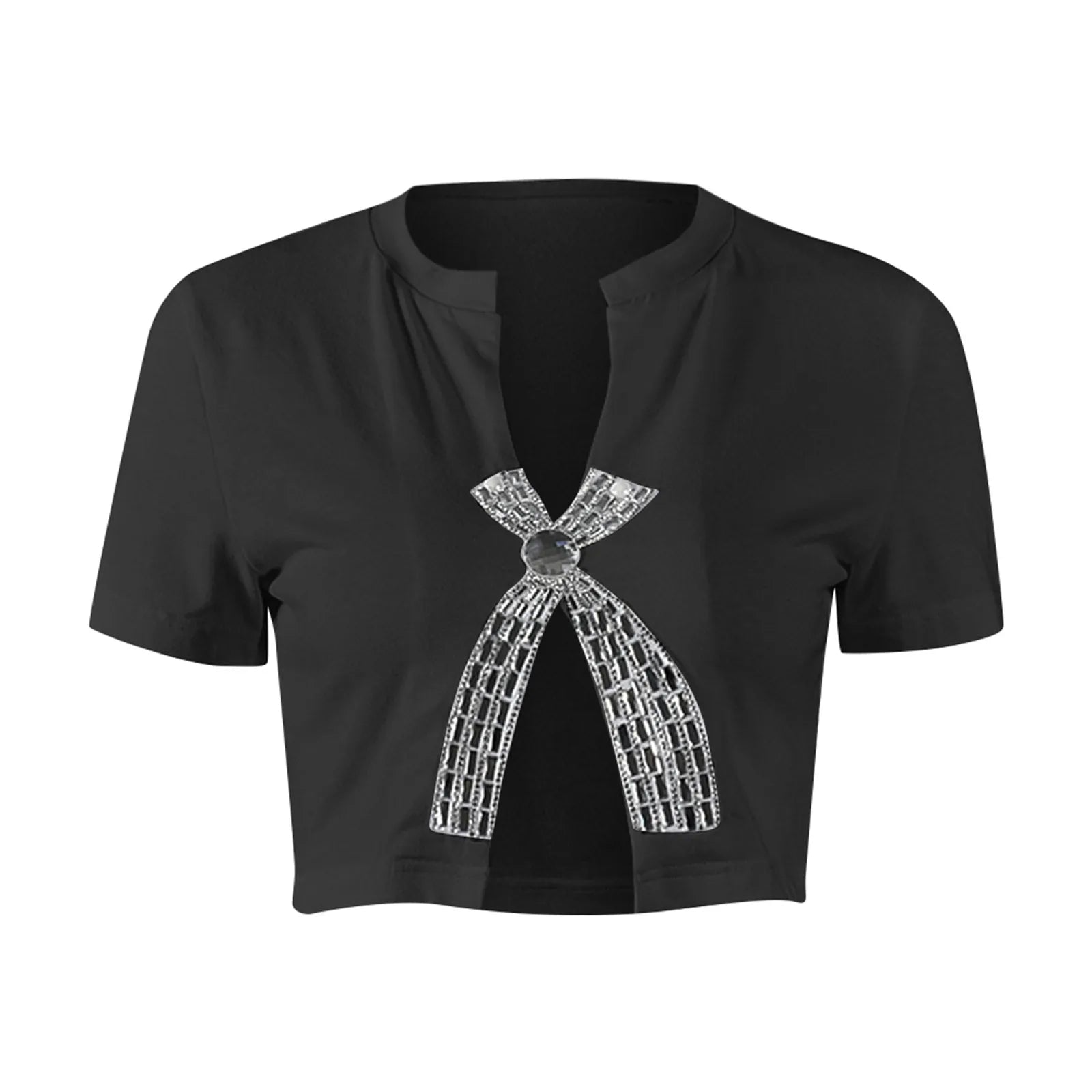 Sexy Slim Fit Tee Summer Casual Split Diamond Top for Women