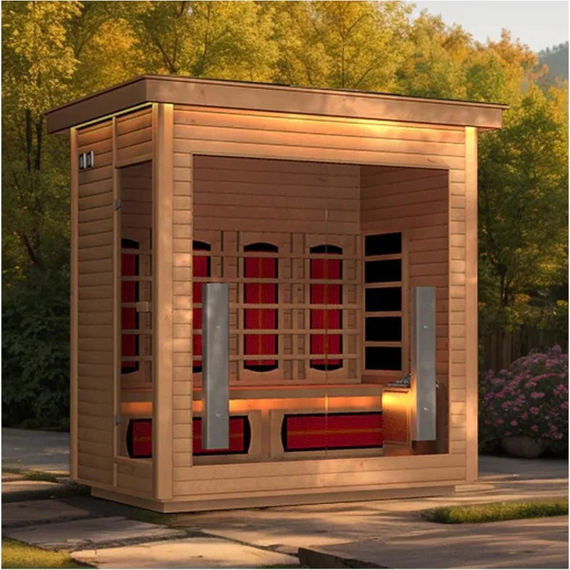 3-4 Person Hybrid Home Sauna, Far Infrared & Steam, WiFi Control & Red Light Therapy