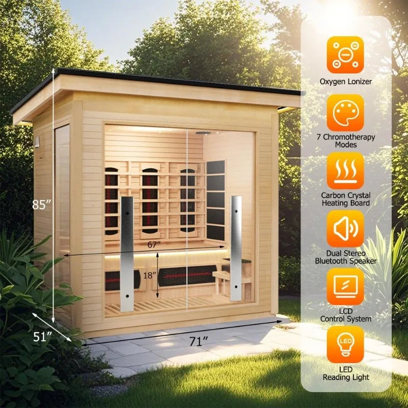 3-4 Person Hybrid Home Sauna, Far Infrared & Steam, WiFi Control & Red Light Therapy