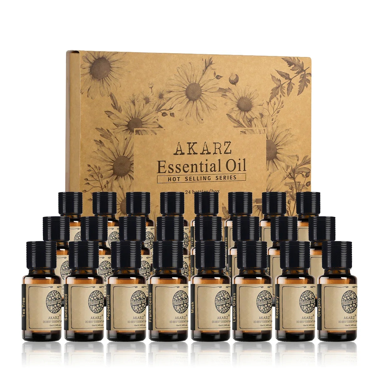 AKARZ 24 Set Essential Oils: Tea Tree, Lavender & More