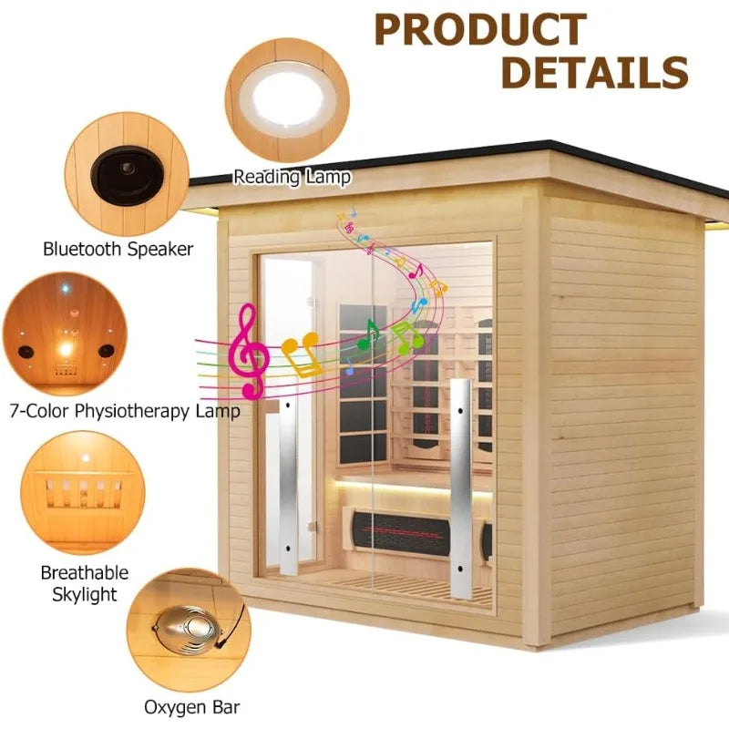 3-4 Person Hybrid Home Sauna, Far Infrared & Steam, WiFi Control & Red Light Therapy