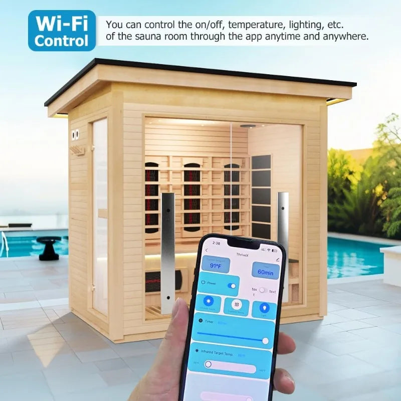 3-4 Person Hybrid Home Sauna, Far Infrared & Steam, WiFi Control & Red Light Therapy