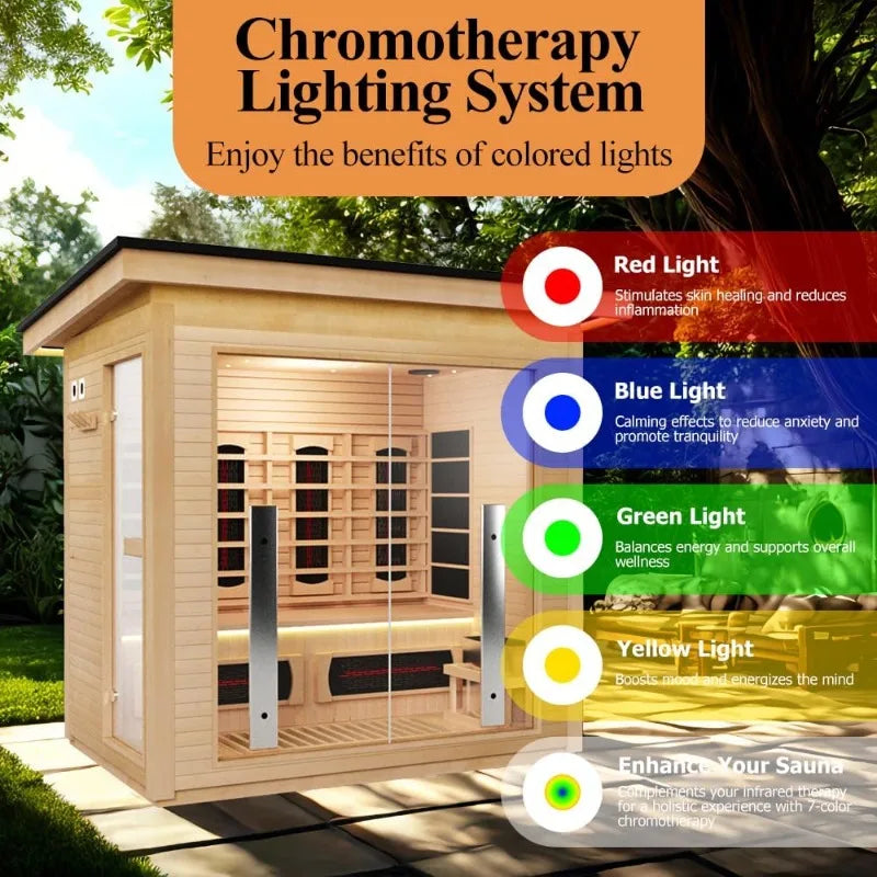 3-4 Person Hybrid Home Sauna, Far Infrared & Steam, WiFi Control & Red Light Therapy