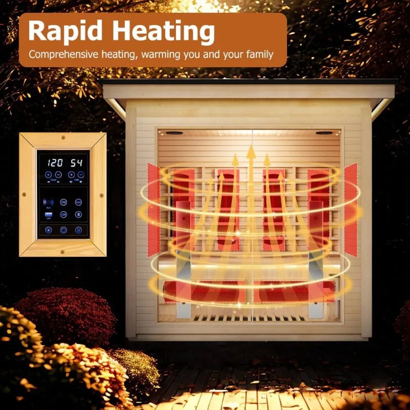 3-4 Person Hybrid Home Sauna, Far Infrared & Steam, WiFi Control & Red Light Therapy