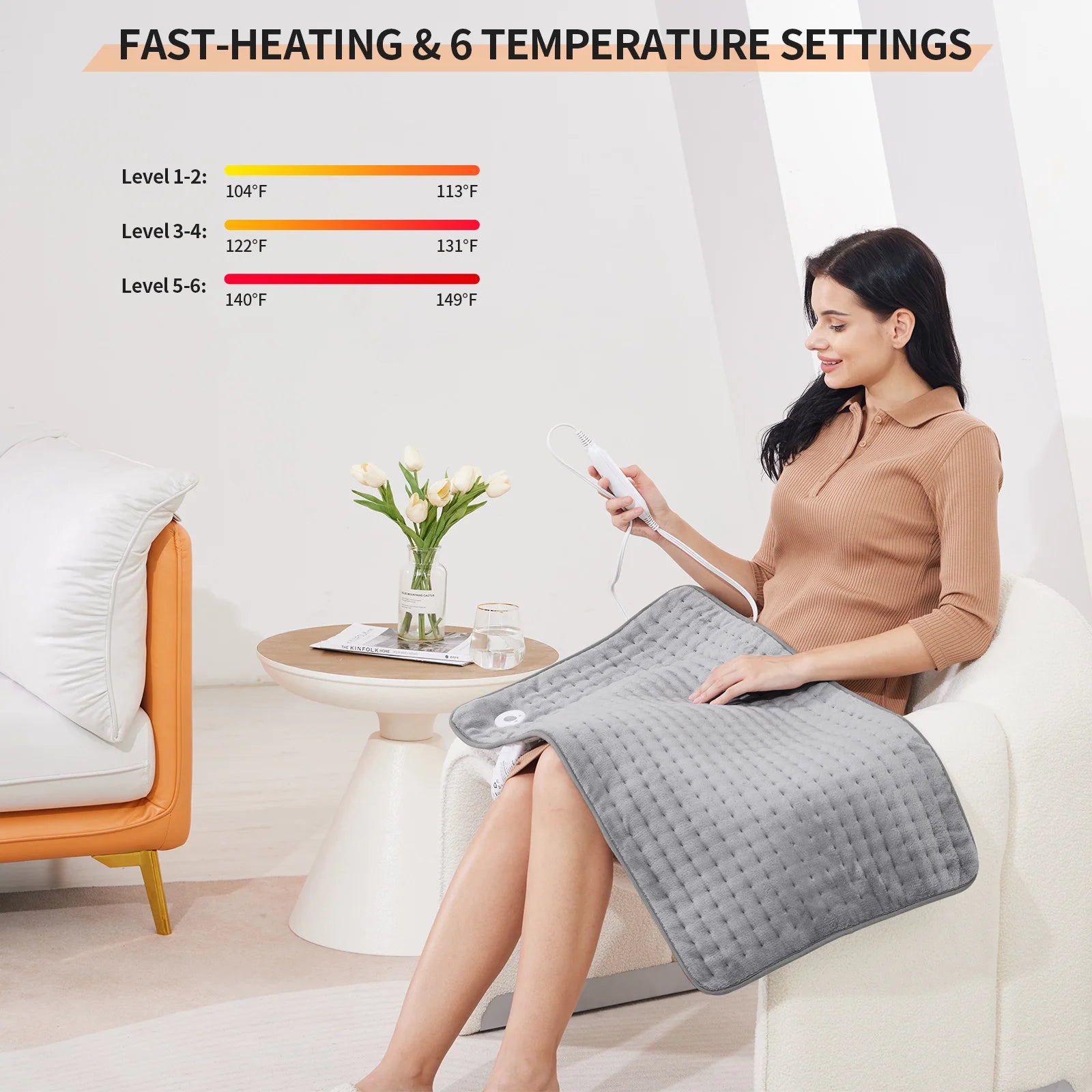 33"x17" Portable Heating Pad, Ultra Soft with 6 Settings