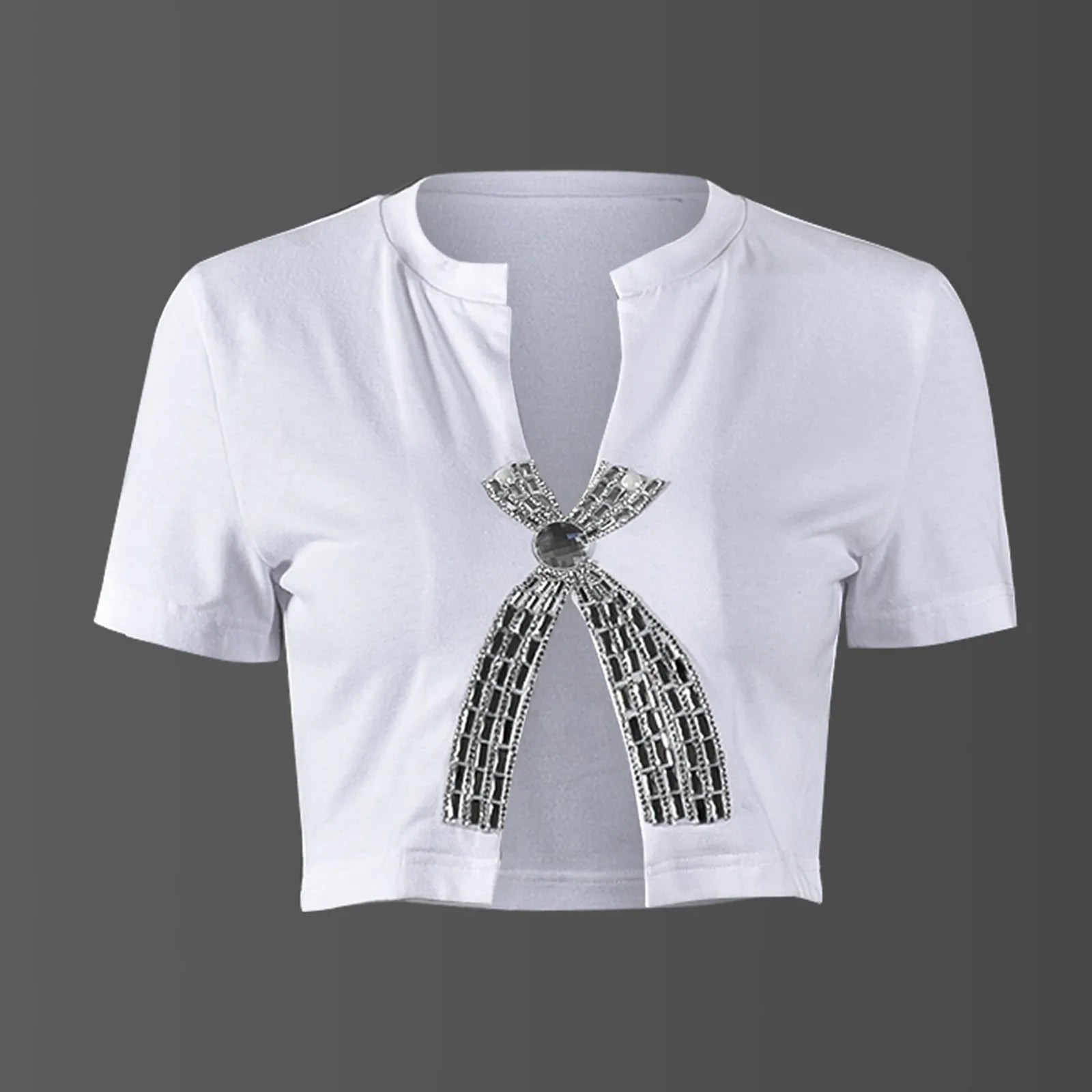 Sexy Slim Fit Tee Summer Casual Split Diamond Top for Women