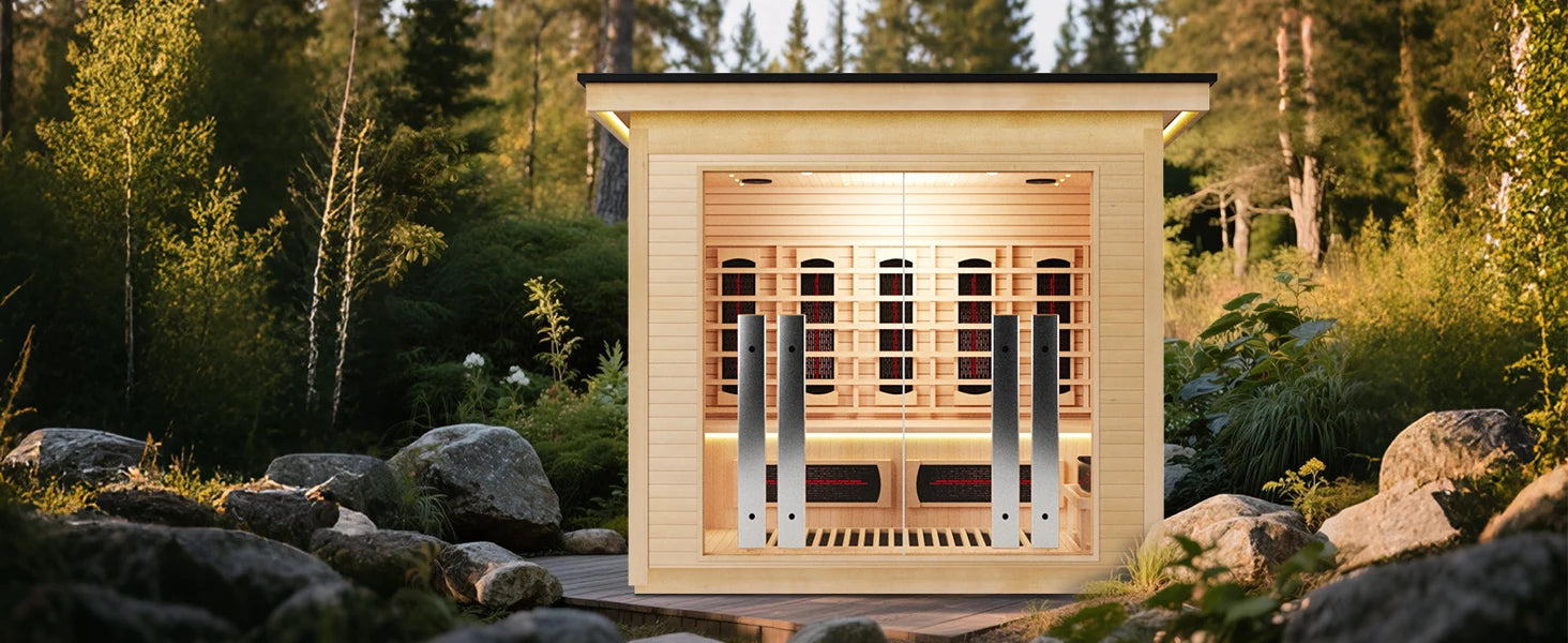 3-4 Person Hybrid Home Sauna, Far Infrared & Steam, WiFi Control & Red Light Therapy