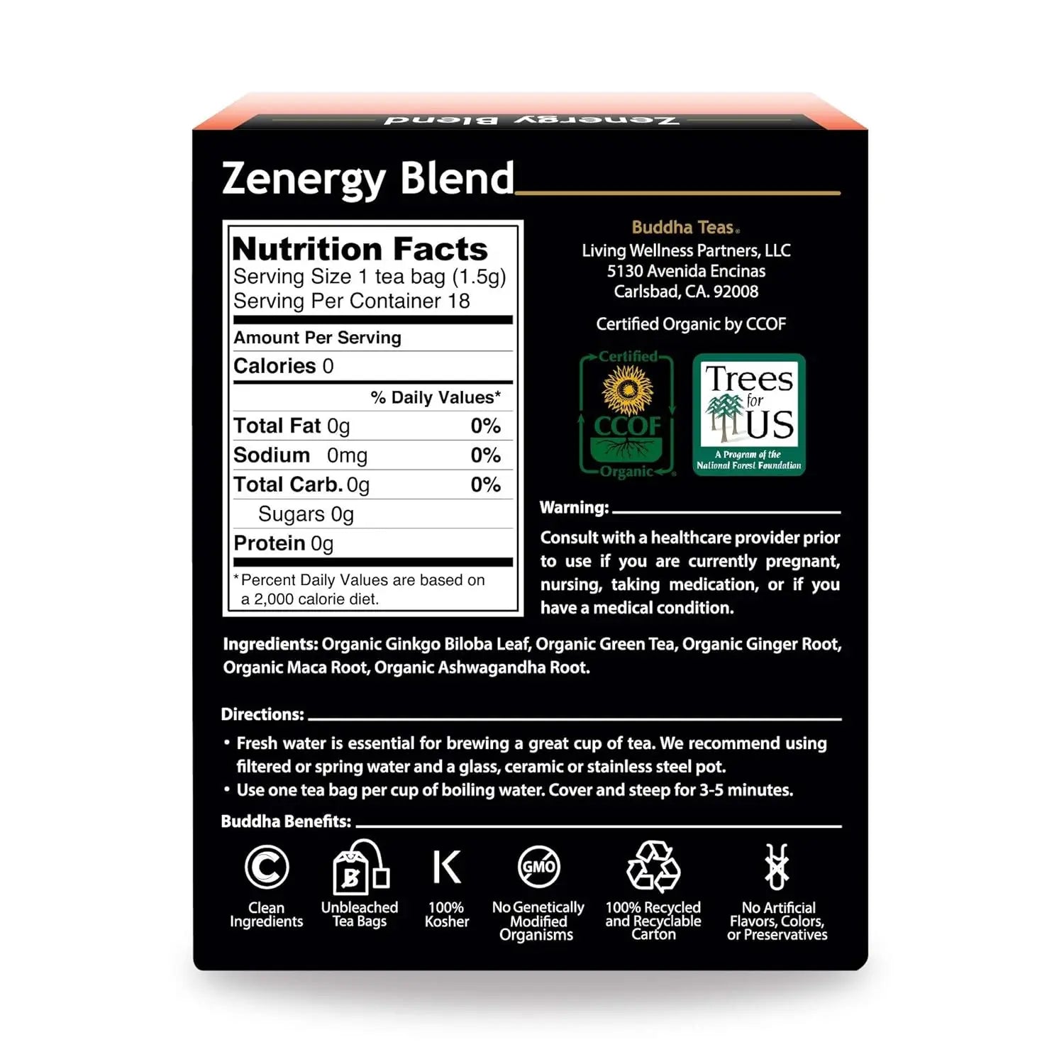 Organic Zenergy Tea, 18 Bags, USDA & OU Certified Tea