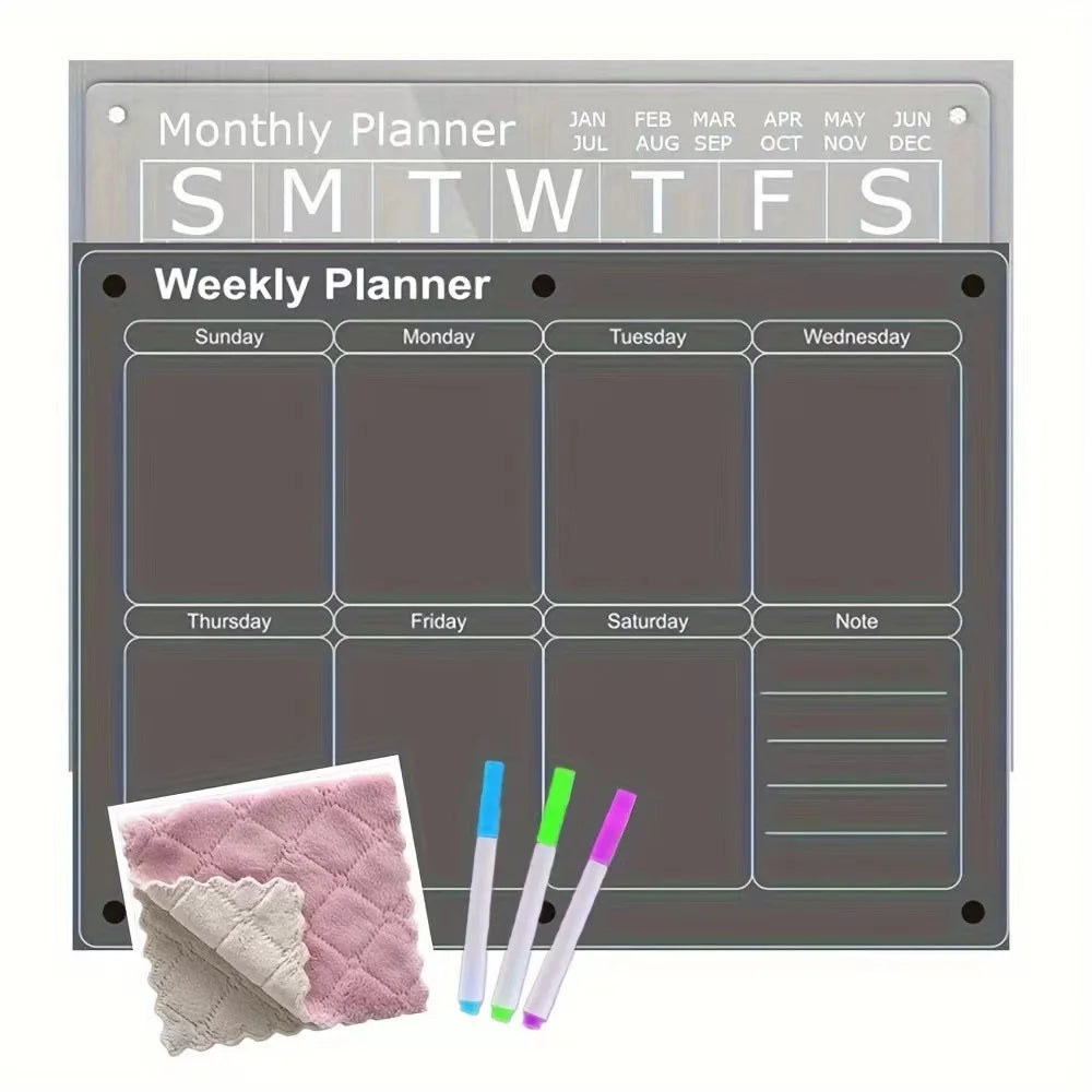 Magnetic Dry Erase Calendar for Fridge - Monthly & Weekly Planner