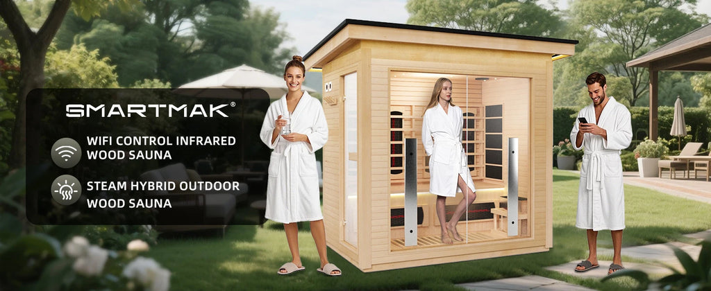 3-4 Person Hybrid Home Sauna, Far Infrared & Steam, WiFi Control & Red Light Therapy