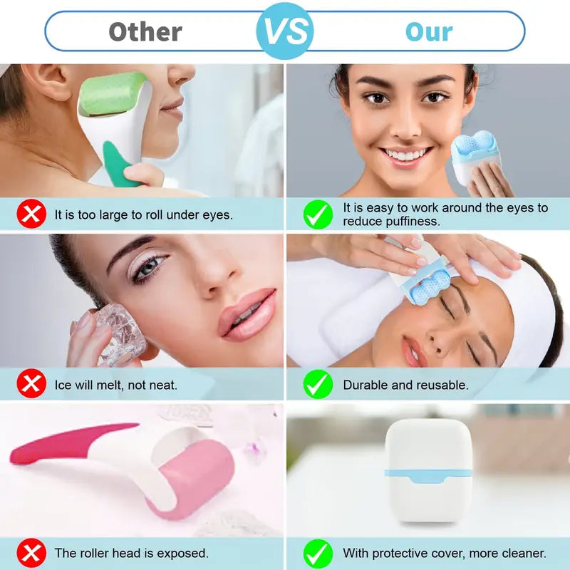 S30 Double Roller Facial Ice Compress - Mini Beauty Device, Leak-Proof Reusable Design, Reduces Puffiness & Tightens Pores, Gentle Massage Tool - Daily