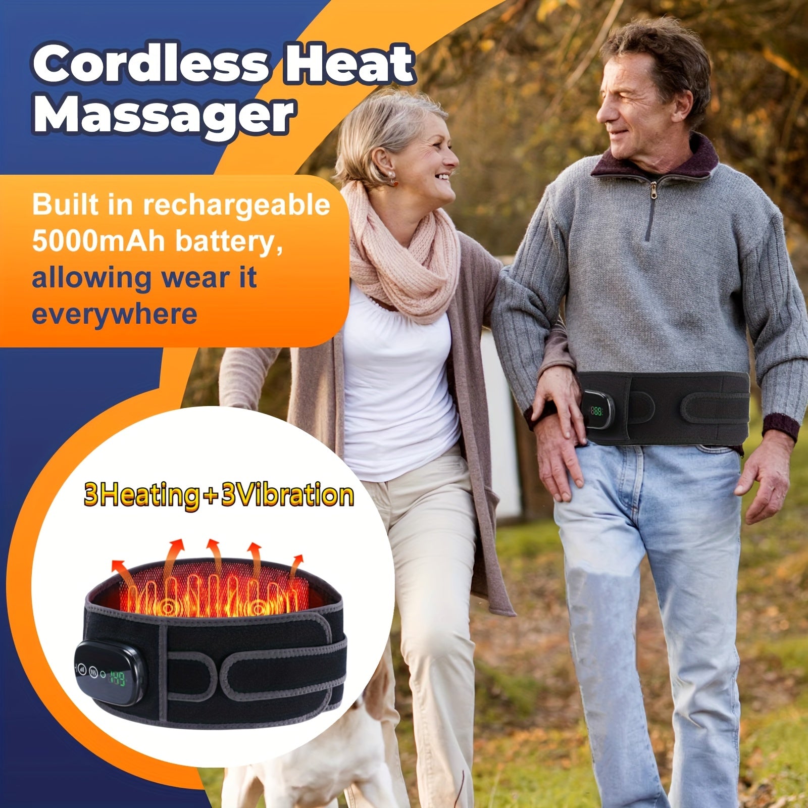 Cordless Heating Massager Wrap - Rechargeable, Back Support