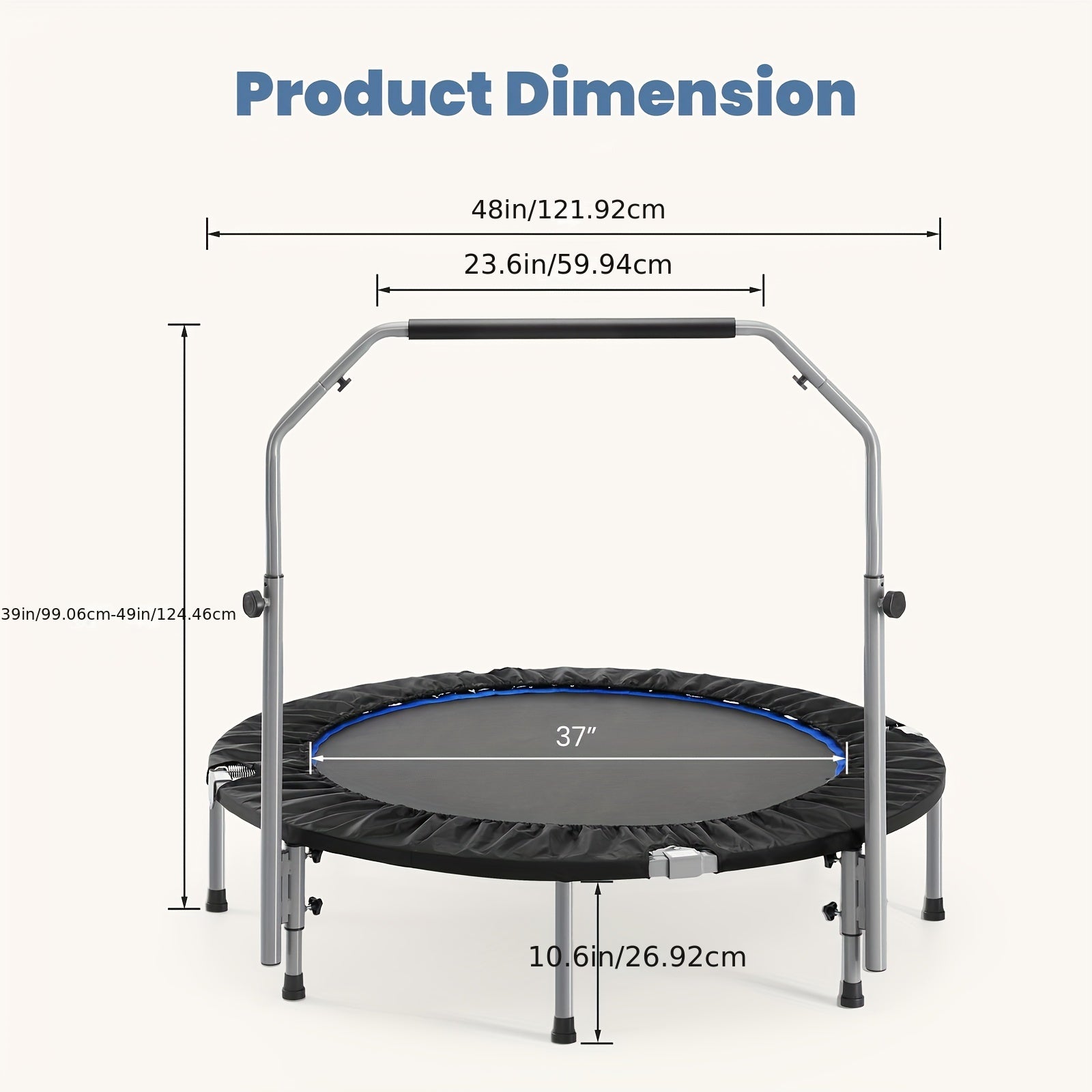 40/48" Foldable Fitness Trampoline with Handle, 330lb Capacity