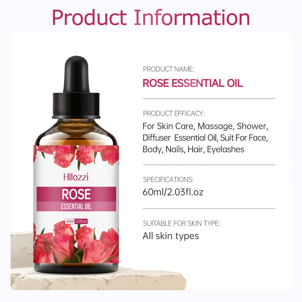 60ml Rose Essential Oil for Massage, Bath & Skincare