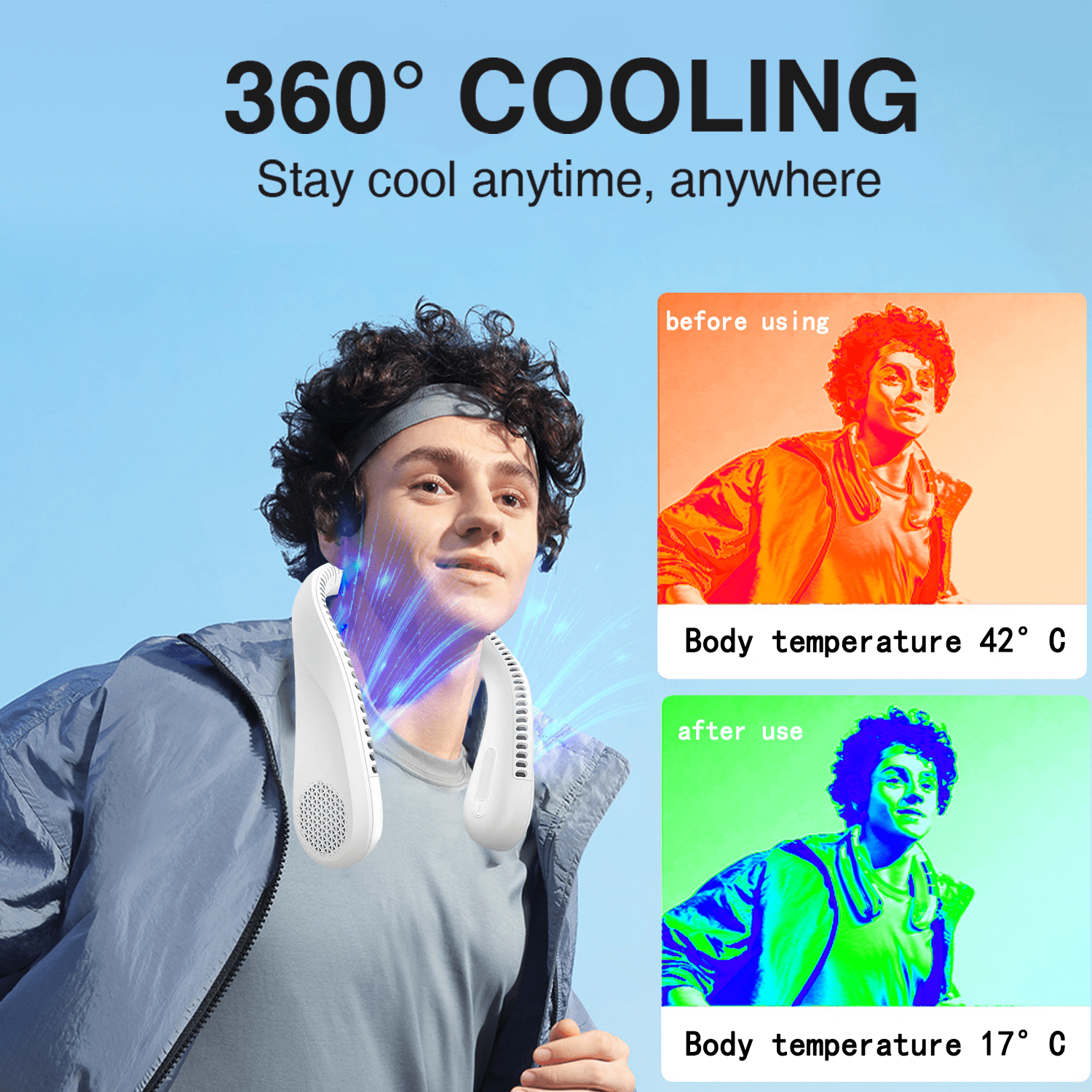 Portable Neck Fan, Blade-less, 3 Speeds, 5200mAh Battery [Limited Time Deal]