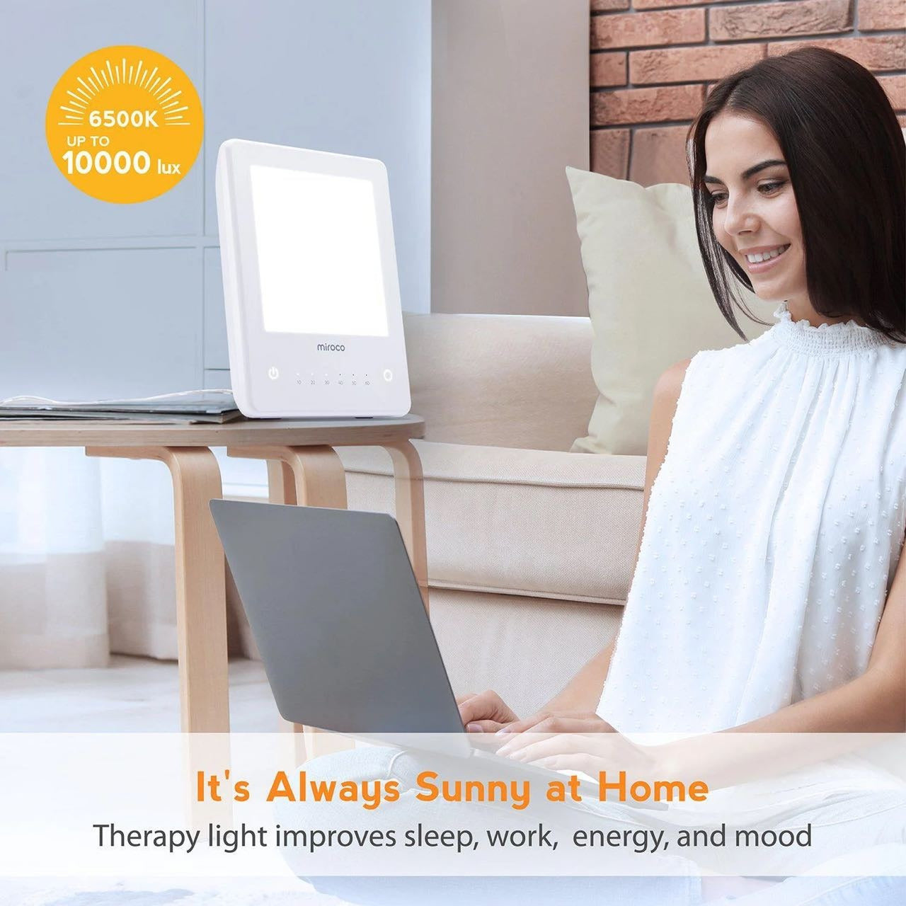 10,000 Lux UV-Free Light Therapy Lamp with Timer & Dimmer